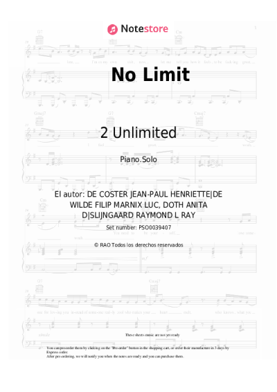 Notas, acordes 2 Unlimited - No Limit