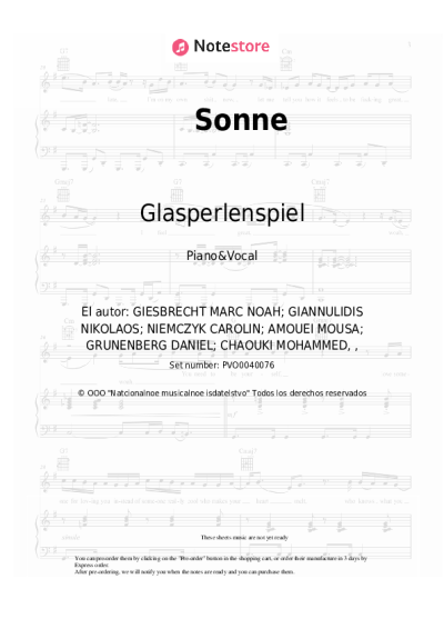 Notas, acordes Glasperlenspiel, Moe Phoenix - Sonne
