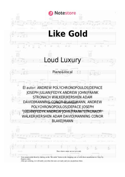 Notas, acordes Loud Luxury, Frank Walker, Stephen Puth - Like Gold