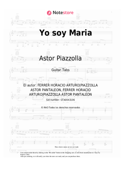 Notas, acordes Astor Piazzolla - Yo soy Maria