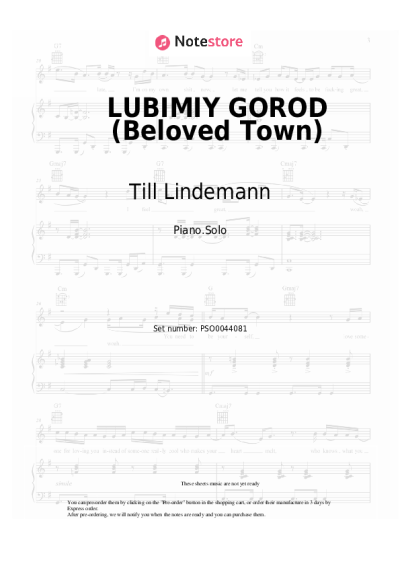 Notas, acordes Till Lindemann - LUBIMIY GOROD (Beloved Town)