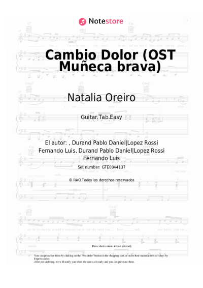 Notas, acordes Natalia Oreiro - Cambio Dolor (OST Muñeca brava)