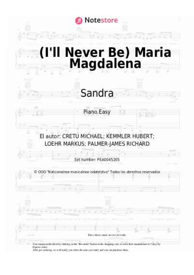 Notas, acordes Sandra - (I'll Never Be) Maria Magdalena