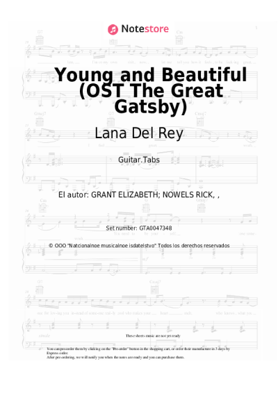 Notas, acordes Lana Del Rey - Young and Beautiful (OST The Great Gatsby)