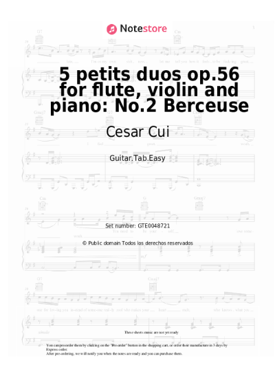 undefined Cesar Cui - 5 petits duos op.56 for flute, violin and piano: No.2 Berceuse