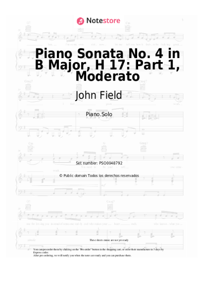Notas, acordes John Field - Piano Sonata No. 4 in B Major, H 17: Part 1, Moderato