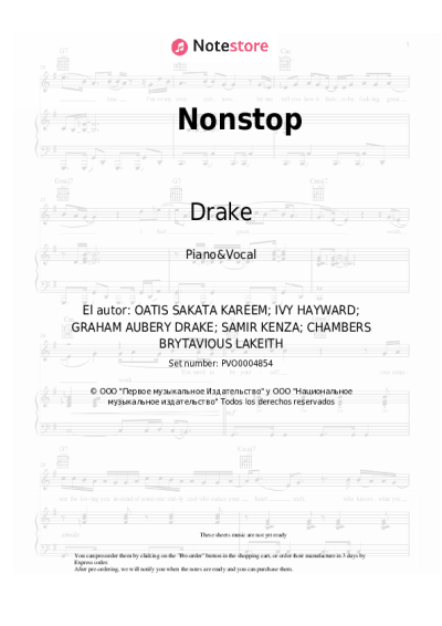 Notas, acordes Drake - Nonstop