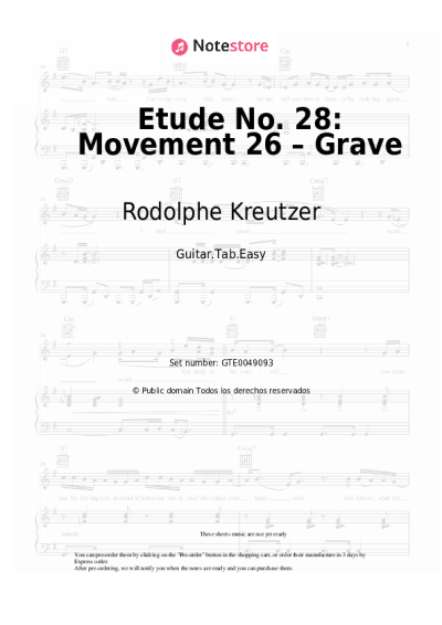 Notas, acordes Rodolphe Kreutzer - Etude No. 28: Movement 26 – Grave