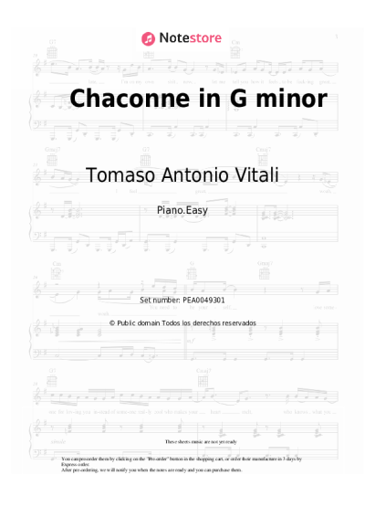Notas, acordes Tomaso Antonio Vitali - Chaconne in G minor