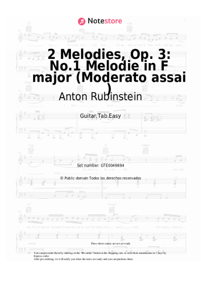 Notas, acordes Anton Rubinstein - 2 Melodies, Op. 3: No.1 Melodie in F major (Moderato assai )