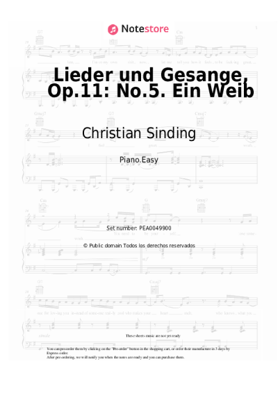 Notas, acordes Christian Sinding - Lieder und Gesange, Op.11: No.5. Ein Weib