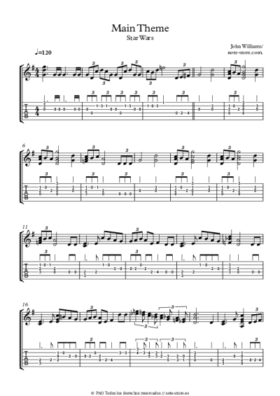 Notas, acordes John Williams - Star Wars (Main Theme)