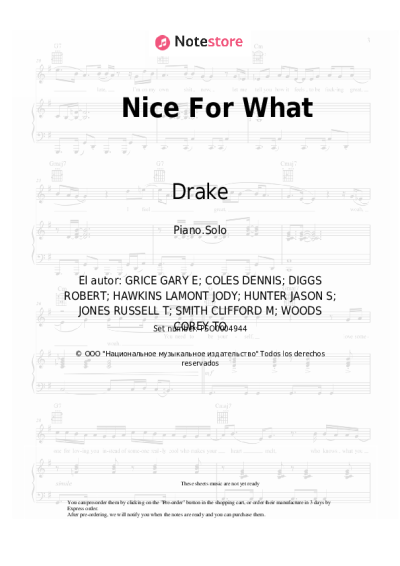 Notas, acordes Drake, 5th Ward Weebie, Big Freedia - Nice For What