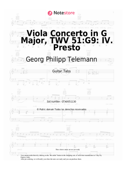 Notas, acordes Georg Philipp Telemann - Viola Concerto in G Major, TWV 51:G9: IV. Presto