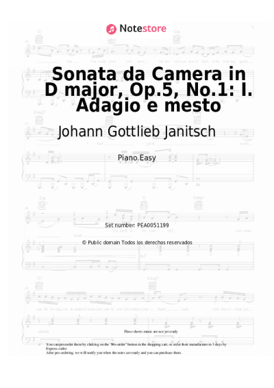 Notas, acordes Johann Gottlieb Janitsch - Sonata da Camera in D major, Op.5, No.1: I. Adagio e mesto
