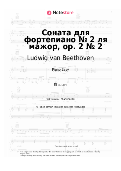 Notas, acordes Ludwig van Beethoven - Sonata for piano number 2 in A major, op. 2 number 2