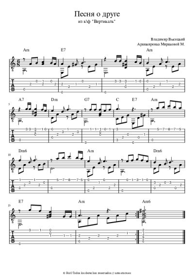 Notas, acordes Vladimir Vysotsky - Песня о друге